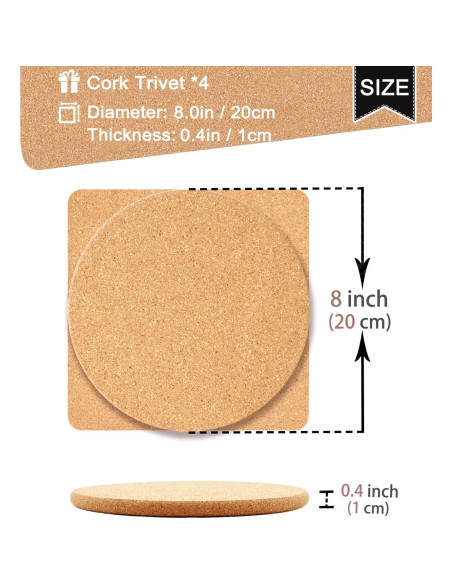 Trivete de Corcho KITLAB 20 cm Resistente al Calor - 4 Pcs Trivete de Corcho KITLAB 20 cm Resistente al Calor - 4 Pcs