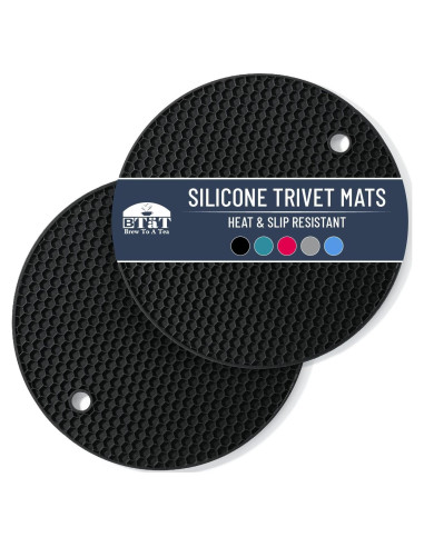 Tapetes de Silicona BTaT para Trivets - 2 Piezas Redondas Negras