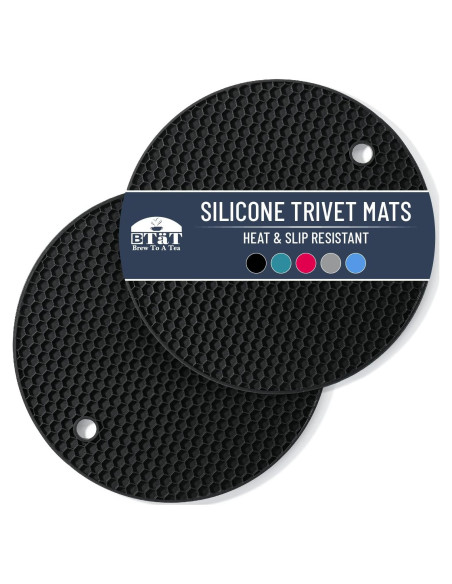 Tapetes de Silicona BTaT para Trivets - 2 Piezas Redondas Negras Tapetes de Silicona BTaT para Trivets - 2 Piezas Redondas Negras