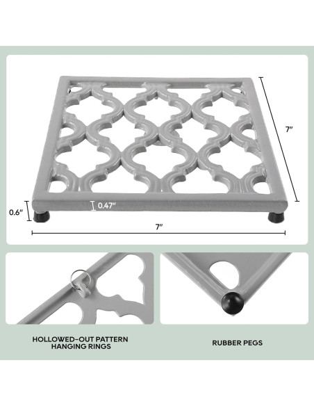Trivet de Hierro Fundido JOGREFUL Cuadrado Gris 17.78 cm Trivet de Hierro Fundido JOGREFUL Cuadrado Gris 17.78 cm