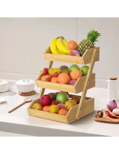 Soporte de Cesta de Frutas Merysen 3 Niveles Bambú 11.9x32.8x42.4cm Soporte de Cesta de Frutas Merysen 3 Niveles Bambú 11.9x32.8x42.4cm