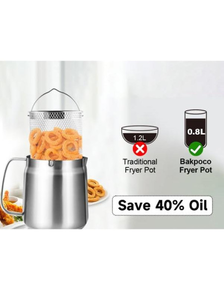 Olla de Acero Inoxidable Bakpoco 2L con Colador y Gancho Olla de Acero Inoxidable Bakpoco 2L con Colador y Gancho
