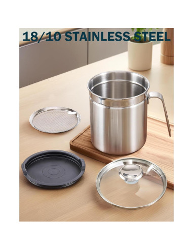 Contenedor de Grasa de Tocino Cook N Home 2.5L Acero Inoxidable