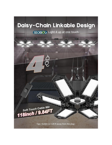 Luz de Garaje LED SEOBIOG 200W 20000LM 6500K Enlazable