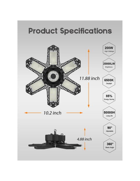 Luz de Garaje LED SEOBIOG 200W 20000LM 6500K Enlazable