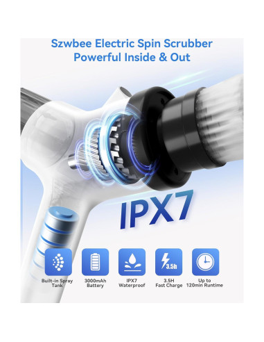 Cepillo Eléctrico Giratorio Szwbee 7 en 1 para Baños IPX7