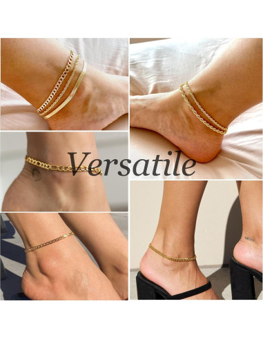 Pulseras de Tobillo DEARMAY Oro 14K 5 Piezas 21.6 cm