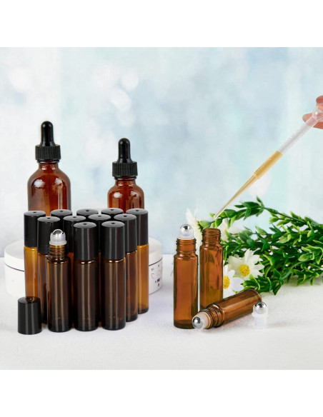 Botellas de Aceite Esencial HUAJING 24x10ml Vidrio Ámbar UV Botellas de Aceite Esencial HUAJING 24x10ml Vidrio Ámbar UV