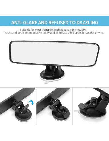 Espejo Retrovisor Interior Ajustable Vkinman Blanco 25x6.5 cm