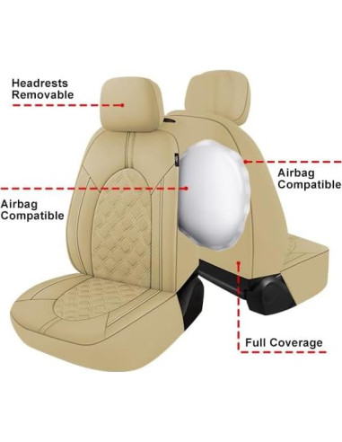 Funda de Asiento de Coche CAROMOP PU Beige Juego Completo