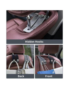 Ganchos de Almacenamiento KINIVA para Reposacabezas de Coche, 2 Piezas, Cuero PU, Negro 2