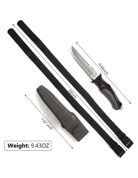 Cuchillo de buceo BOffer con funda y correas - Acero inoxidable Cuchillo de buceo BOffer con funda y correas - Acero inoxidable