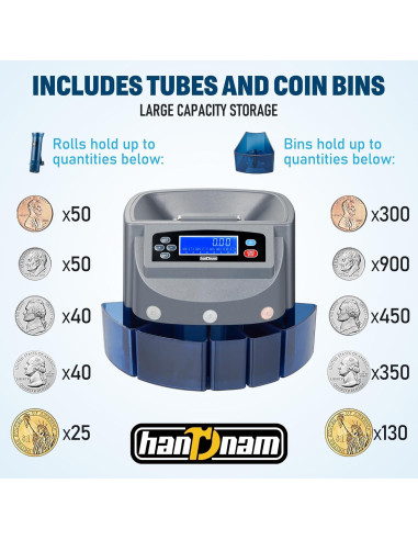 Máquina Contadora de Monedas Handnam 270 Monedas/min, 500 Capacidad