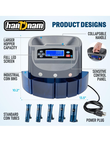 Máquina Contadora de Monedas Handnam 270 Monedas/min, 500 Capacidad