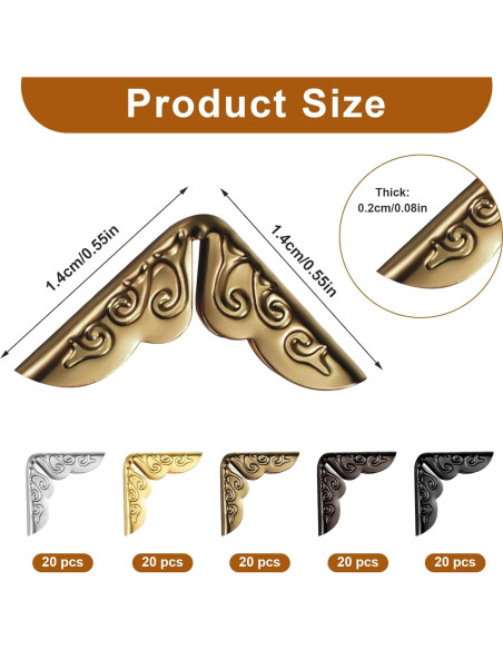 Protector de Esquinas de Metal ZEYIYER 100 Pcs - Dorado, Plateado, Bronce, Negro Protector de Esquinas de Metal ZEYIYER 100 Pcs - Dorado, Plateado, Bronce, Negro