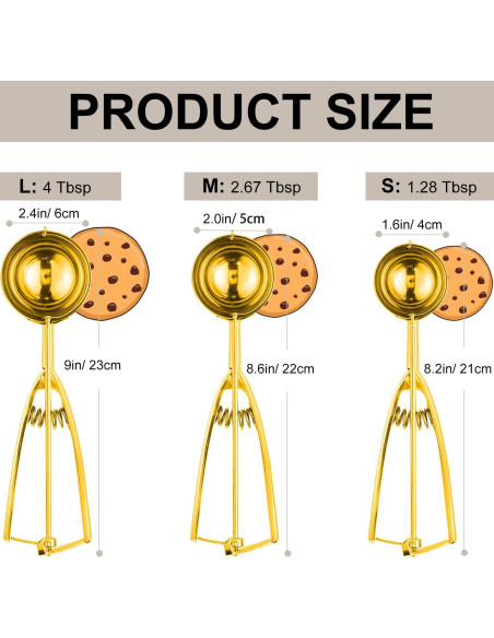 Juego de Cucharas para Galletas JUNADAEL, 3 Tamaños, Dorado Juego de Cucharas para Galletas JUNADAEL, 3 Tamaños, Dorado