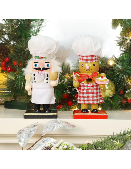 Cascanueces de Madera Joliyoou 2 Paquetes Santa Chef y Jengibre 17.78 cm Cascanueces de Madera Joliyoou 2 Paquetes Santa Chef y Jengibre 17.78 cm