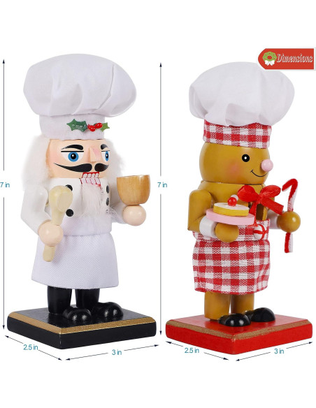 Cascanueces de Madera Joliyoou 2 Paquetes Santa Chef y Jengibre 17.78 cm Cascanueces de Madera Joliyoou 2 Paquetes Santa Chef y Jengibre 17.78 cm