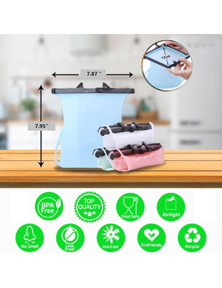 Bolsas de Silicona Reutilizables WISELLY 1.42 L A prueba de Fugas Bolsas de Silicona Reutilizables WISELLY 1.42 L A prueba de Fugas