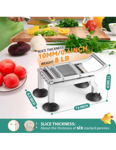 Cortador de Tomate Newhai Acero Inoxidable 10mm Manual con Ventosas