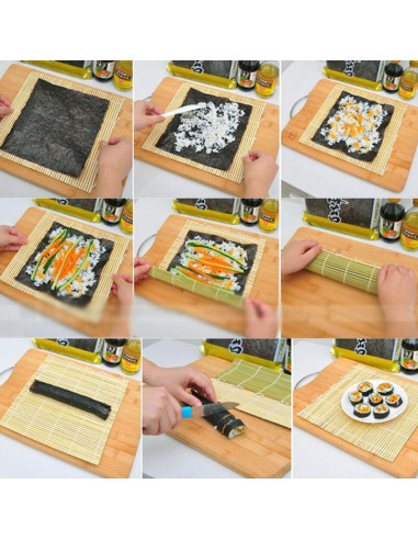 Kit de Sushi Gimbap Garasani - 2 Mates de Bambú 24x24 cm