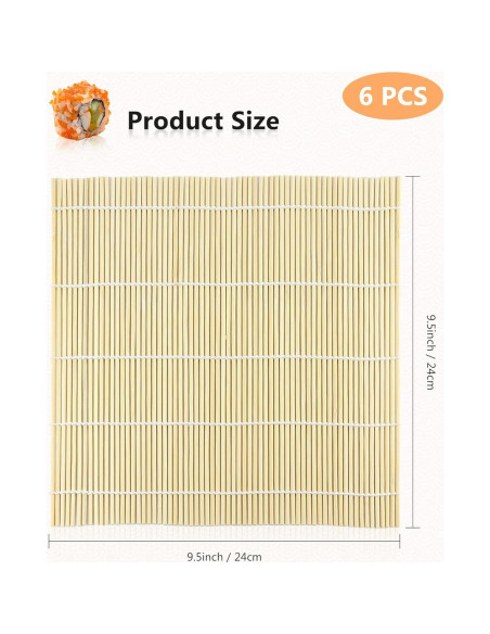 Estera de Enrollado de Sushi JIALEEY de Bambú 24.1 cm - Set 6 PZS Estera de Enrollado de Sushi JIALEEY de Bambú 24.1 cm - Set 6 PZS
