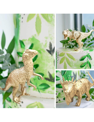 Decoraciones de Pastel Dinosaurio Dorado 16 Piezas BANBALLON