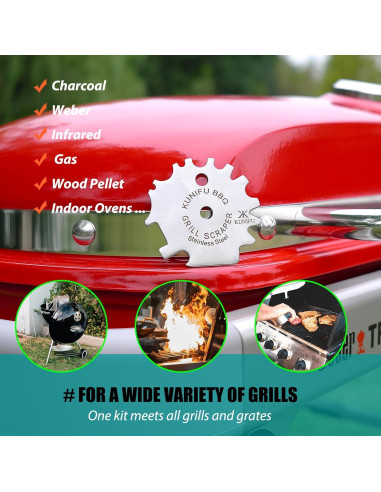 Raspador de BBQ KUNIFU de Acero Inoxidable, Sin Cerda, Portátil