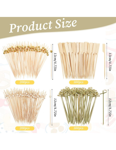 1000 Palillos de Cóctel de Bambú 12cm para Aperitivos Elegantes 1000 Palillos de Cóctel de Bambú 12cm para Aperitivos Elegantes
