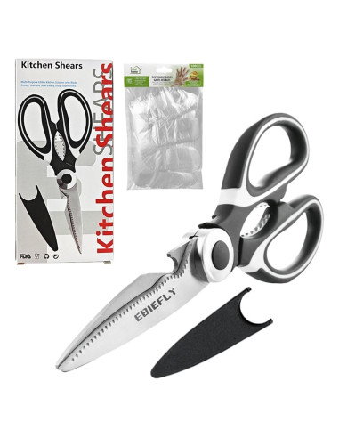 Tijeras de Cocina Multifuncionales EBIEFLY + 100 Guantes Desechables