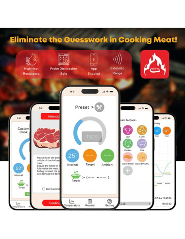 Termómetro de Carne Inalámbrico Megapuxin con Bluetooth y Doble Sonda