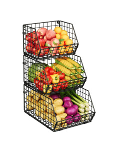 Cesta de Alambre Apilable X-cosrack 3 Niveles Negra para Cocina