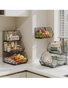 Cesta de Alambre Apilable X-cosrack 3 Niveles Negra para Cocina 2