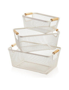 Conjunto de 3 cestas de malla metálica Noamus con mango de madera
