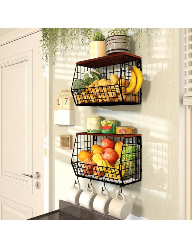 Cesta de Almacenamiento Mefirt 2pcs con Tapa de Madera 30x20 cm