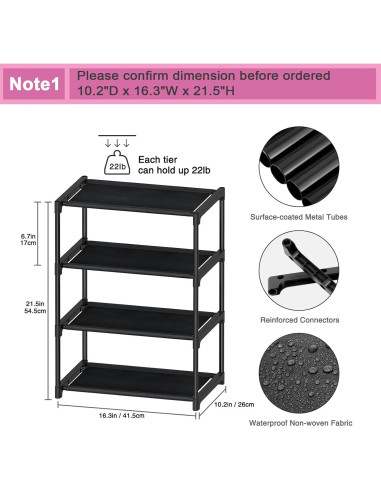Estante para zapatos Autonomier 4 niveles apilable negro