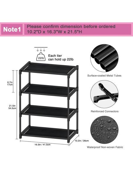 Estante para zapatos Autonomier 4 niveles apilable negro Estante para zapatos Autonomier 4 niveles apilable negro