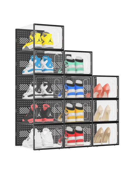 Organizador de Zapatos eWonLife X-Large 12 Cajas Apilables Negro Organizador de Zapatos eWonLife X-Large 12 Cajas Apilables Negro