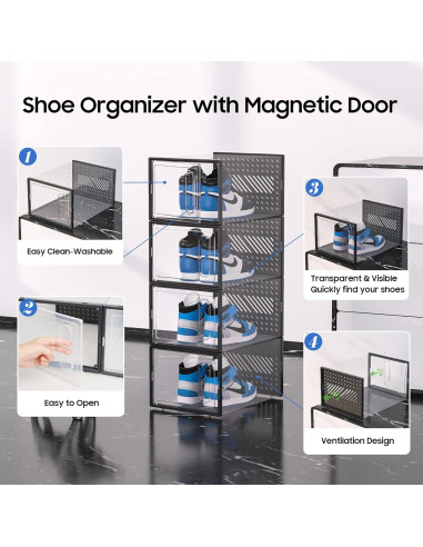 Organizador de Zapatos eWonLife X-Large 12 Cajas Apilables Negro