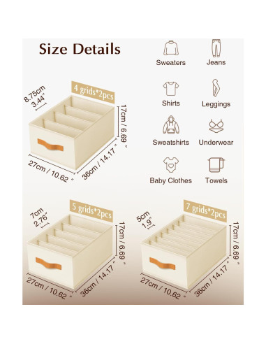 Organizador de Ropa Homsorout Beige 6 Piezas 4/5/7 Rejillas