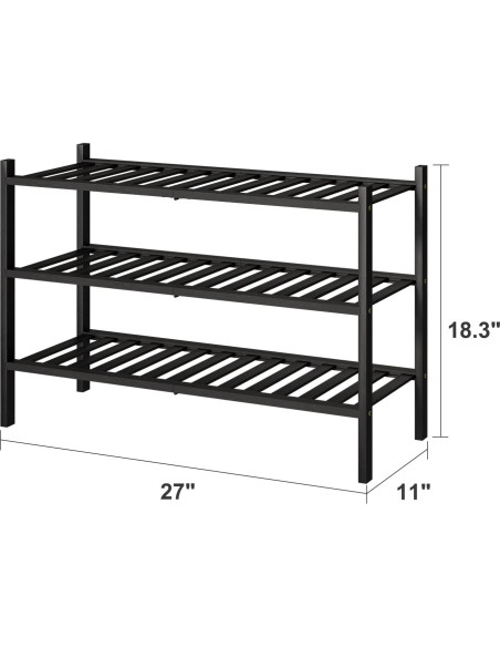 Estante para zapatos negro de 3 niveles Viewcare apilable Estante para zapatos negro de 3 niveles Viewcare apilable