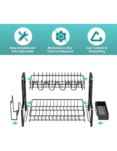 Estante para Secar Platos BOOSINY 2 Niveles Acero Inoxidable