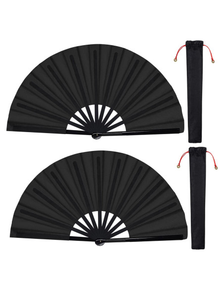 2 Abanicos Plegables de Mano Wobe Negro 64.5x34cm Kung Fu 2 Abanicos Plegables de Mano Wobe Negro 64.5x34cm Kung Fu