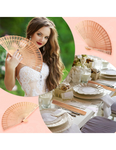 Abanicos de Madera Plegables Qunclay 60 Pcs Estilo Delicado Abanicos de Madera Plegables Qunclay 60 Pcs Estilo Delicado