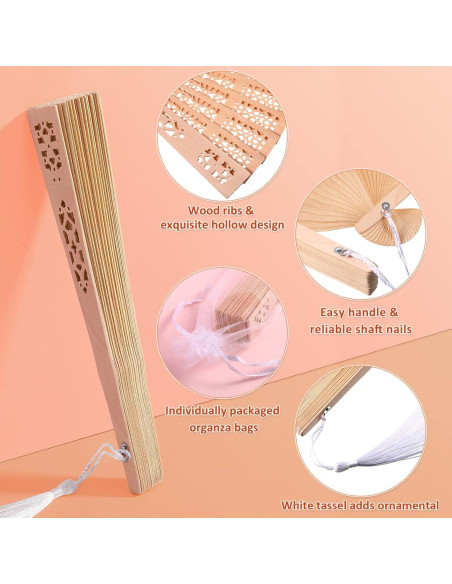 Abanicos de Madera Plegables Qunclay 60 Pcs Estilo Delicado Abanicos de Madera Plegables Qunclay 60 Pcs Estilo Delicado