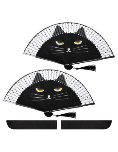 Ventiladores de Mano Plegables Blulu Gato Negro 2 Piezas