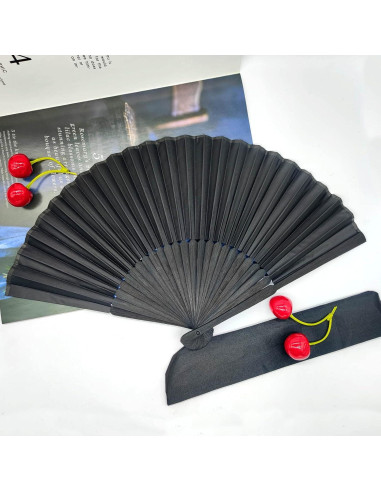 Ventilador de Mano Plegable BlingKingdom Negro de Bambú 21cm