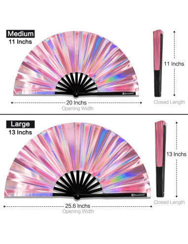 Abanico Plegable Raveahem 33 cm Rosa Holográfico Brillante