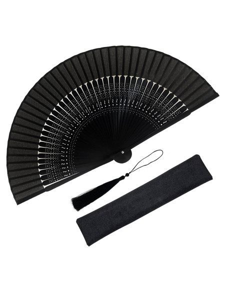 Abanico Plegable de Bambú dmjuncong 21cm Negro Clásico Abanico Plegable de Bambú dmjuncong 21cm Negro Clásico