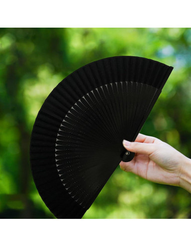 Abanico Plegable de Bambú dmjuncong 21cm Negro Clásico